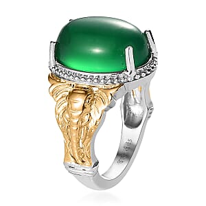 Karis Green Onyx Solitaire Ring in 18K YG Plated and Platinum Bond (Size 11.0) 6.85 ctw