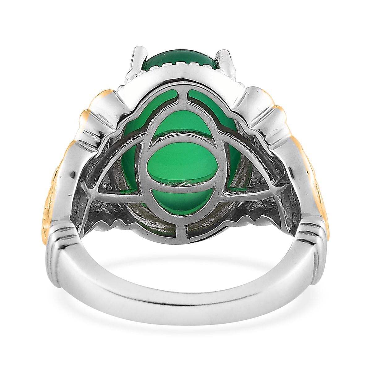 Karis Green Onyx Solitaire Ring in 18K YG Plated and Platinum Bond (Size 11.0) 6.85 ctw image number 4