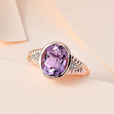 Rose De France Amethyst and White Zircon 3.40 ctw Ring in 14K RG Over Sterling Silver (Size 10.0)