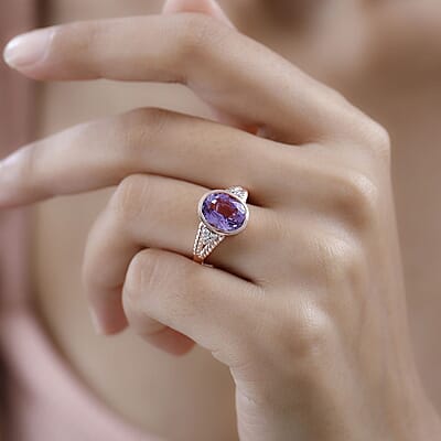 Rose De France Amethyst and White Zircon 3.40 ctw Ring in 14K RG Over Sterling Silver (Size 10.0)