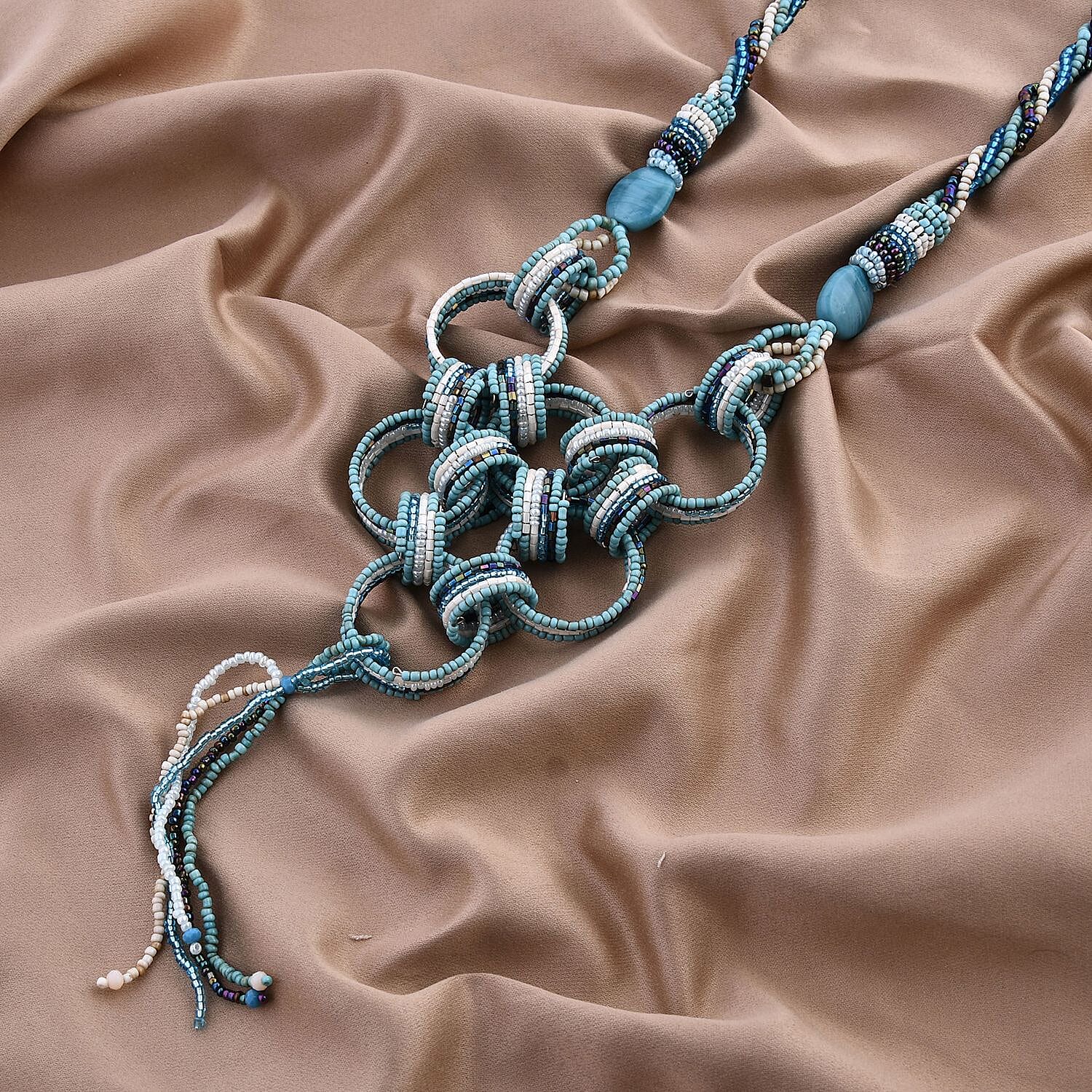 Turquoise Seed Beaded Necklace 20 Inches