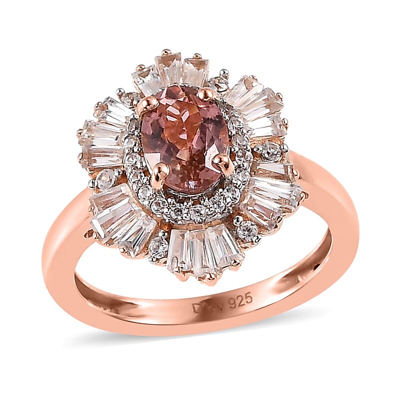 Premium Blush Tourmaline and White Zircon Ballerina Ring in Vermeil Rose Gold Over Sterling Silver (Size 10.0) 1.90 ctw