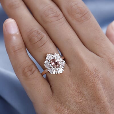 Premium Blush Tourmaline and White Zircon Ballerina Ring in Vermeil Rose Gold Over Sterling Silver (Size 10.0) 1.90 ctw