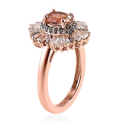 Premium Blush Tourmaline and White Zircon Ballerina Ring in Vermeil Rose Gold Over Sterling Silver (Size 10.0) 1.90 ctw
