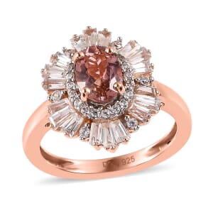Premium Blush Tourmaline and White Zircon Ballerina Ring in Vermeil Rose Gold Over Sterling Silver (Size 5.0) 1.90 ctw