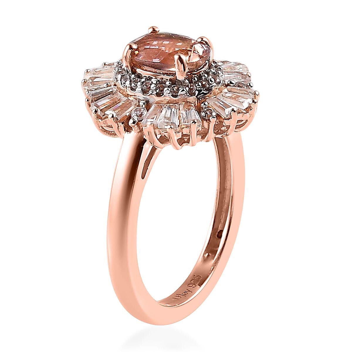 Premium Blush Tourmaline and White Zircon Ballerina Ring in Vermeil Rose Gold Over Sterling Silver (Size 5.0) 1.90 ctw