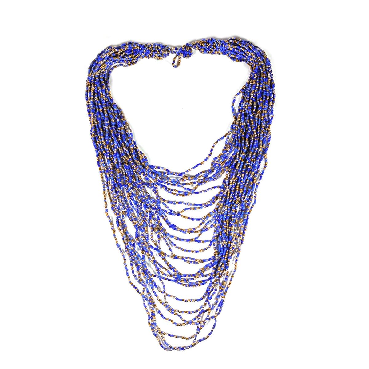 Blue Seed Beaded Multi Layered Necklace 20 Inches image number 0