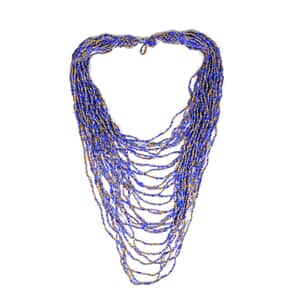 Blue Seed Beaded Multi Layered Necklace 20 Inches