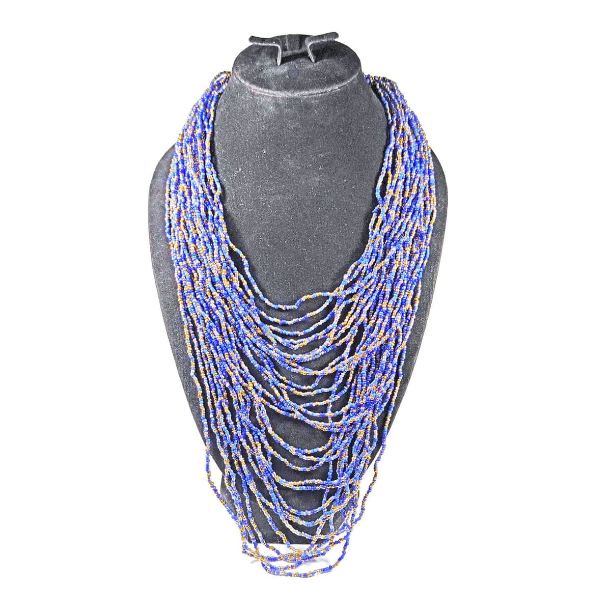 Blue Seed Beaded Multi Layered Necklace 20 Inches image number 1