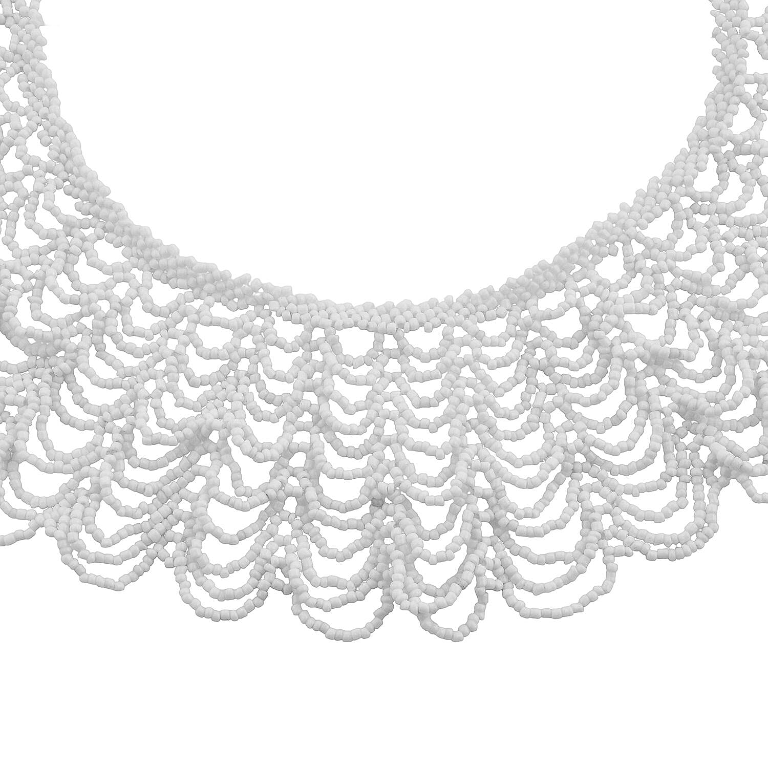 White Seed Beaded Multi Line Collar Necklace 20 Inches