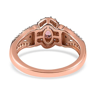 Premium Blush Tourmaline, Brown and White Zircon Halo Ring in Vermeil Rose Gold Over Sterling Silver (Size 10.0) 1.70 ctw