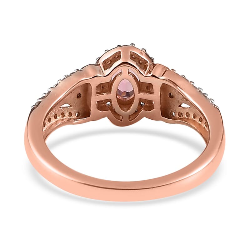 Premium Blush Tourmaline, Brown and White Zircon Halo Ring in Vermeil Rose Gold Over Sterling Silver (Size 10.0) 1.70 ctw