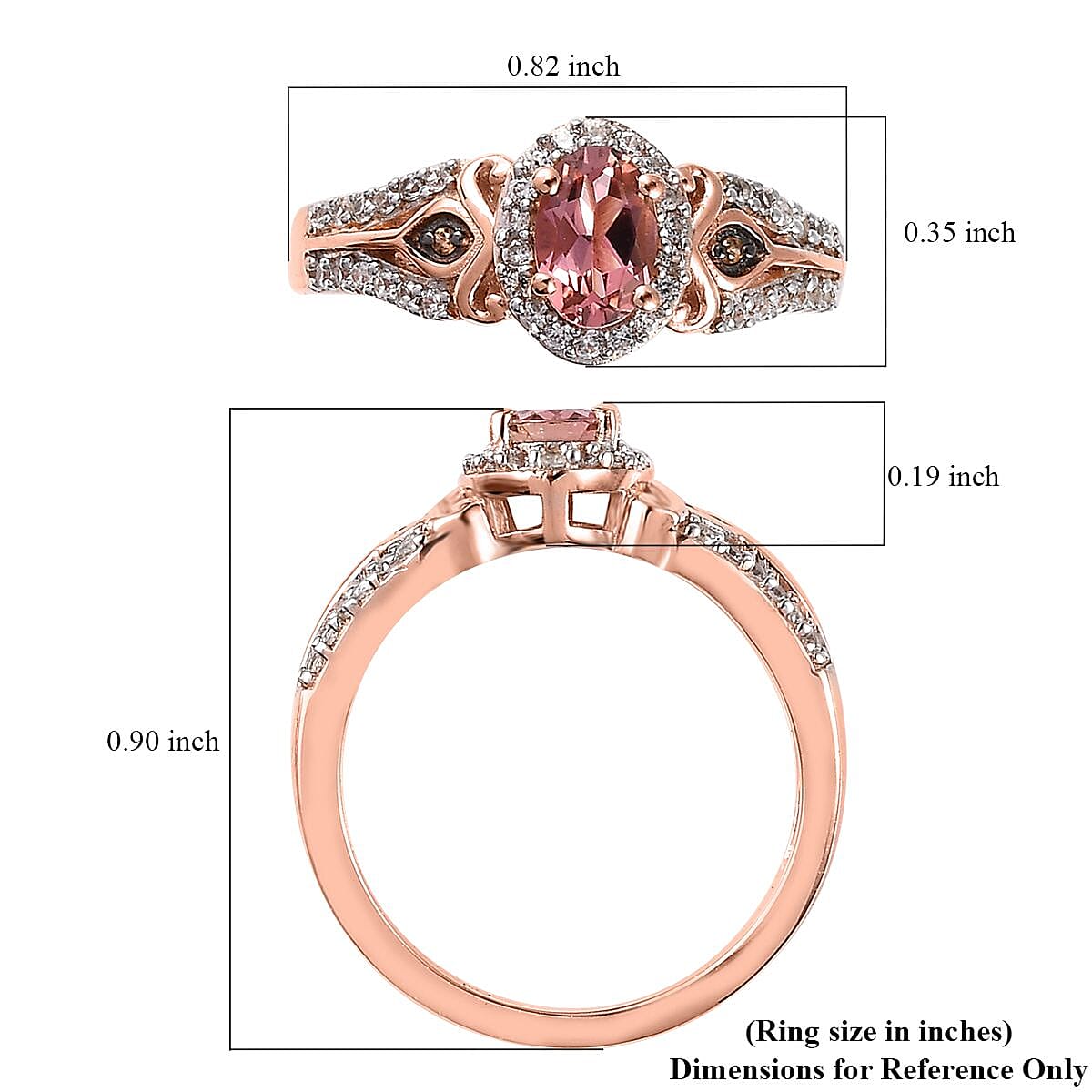 Premium Blush Tourmaline, Brown and White Zircon Halo Ring in Vermeil Rose Gold Over Sterling Silver (Size 10.0) 1.70 ctw