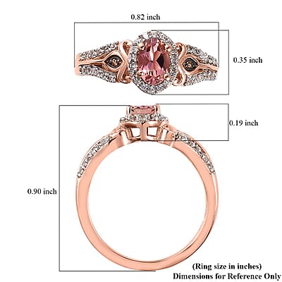 Premium Blush Tourmaline, Brown and White Zircon Halo Ring in Vermeil Rose Gold Over Sterling Silver (Size 10.0) 1.70 ctw