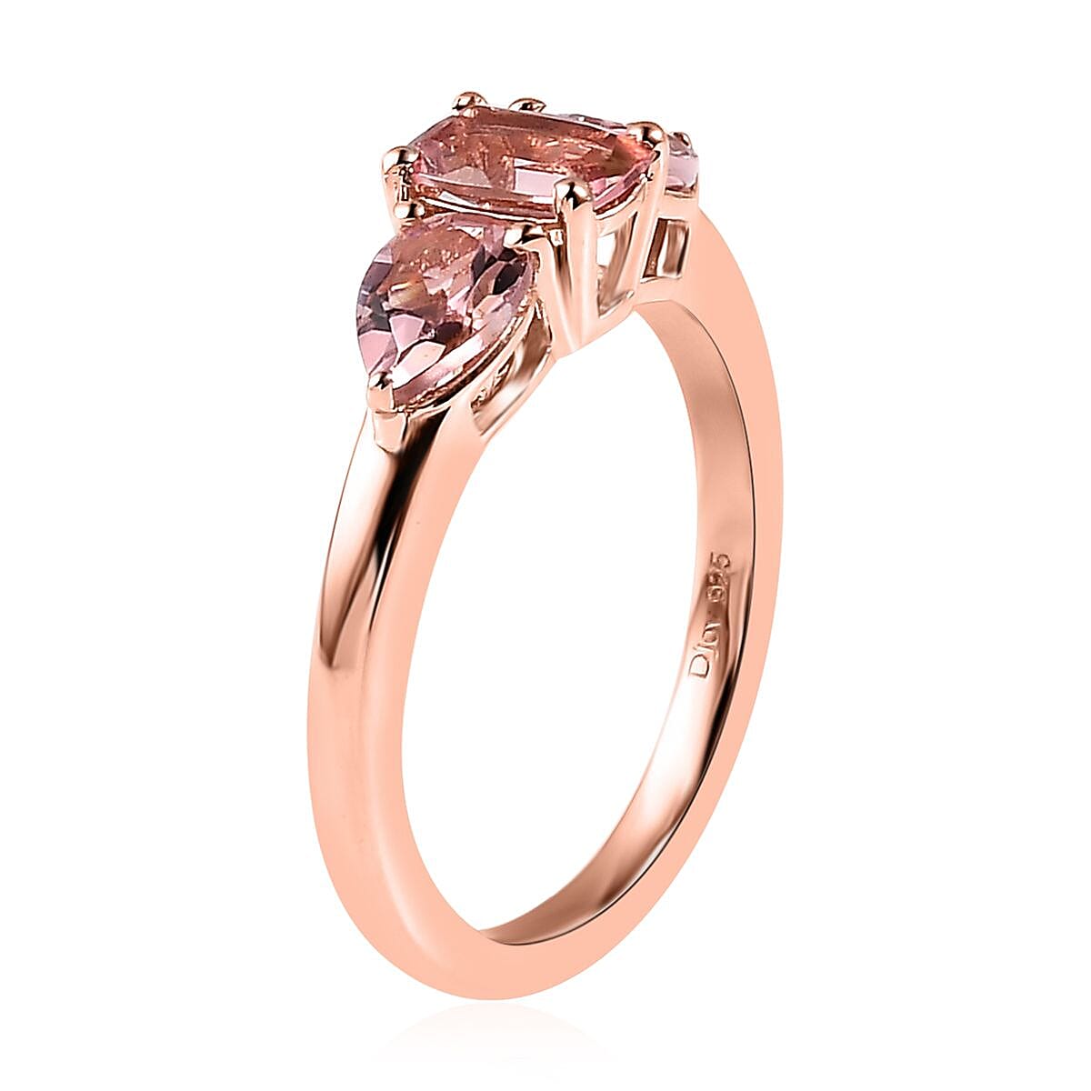 Premium Blush Tourmaline 3 Stone Ring in Vermeil Rose Gold Over Sterling Silver (Size 10.0) 1.20 ctw