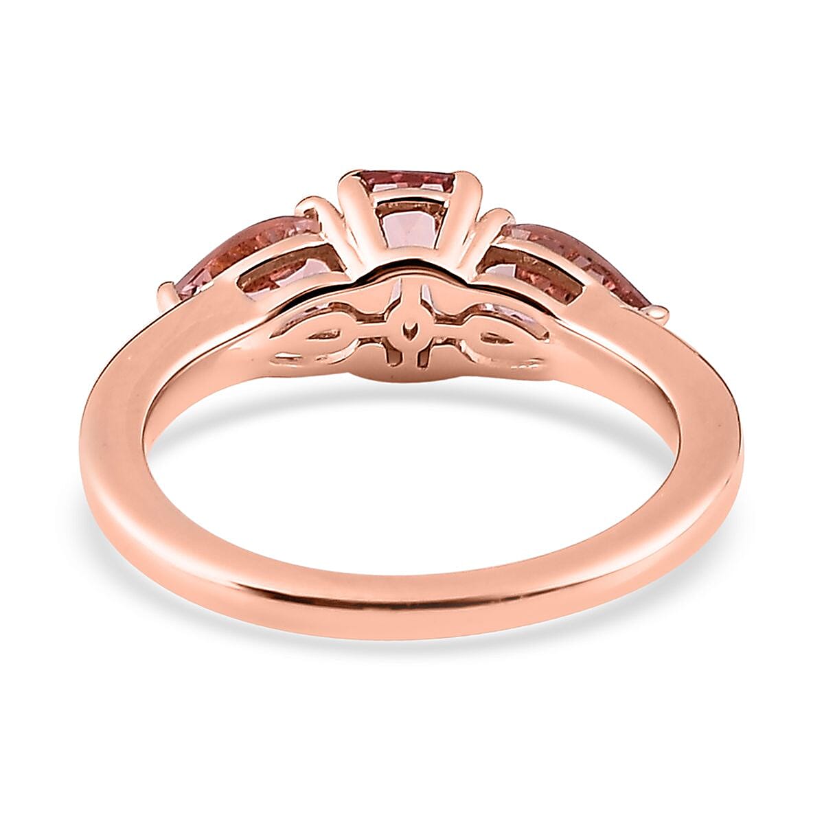 Premium Blush Tourmaline 3 Stone Ring in Vermeil Rose Gold Over Sterling Silver (Size 10.0) 1.20 ctw