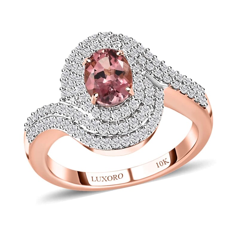 Luxoro 10K Rose Gold AAA Blush Tourmaline and Moissanite Ring (Size 6.0) 1.20 ctw