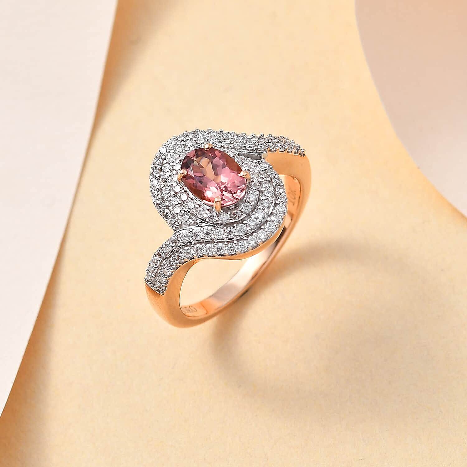 Luxoro 10K Rose Gold AAA Blush Tourmaline and Moissanite Ring (Size 6.0) 1.20 ctw