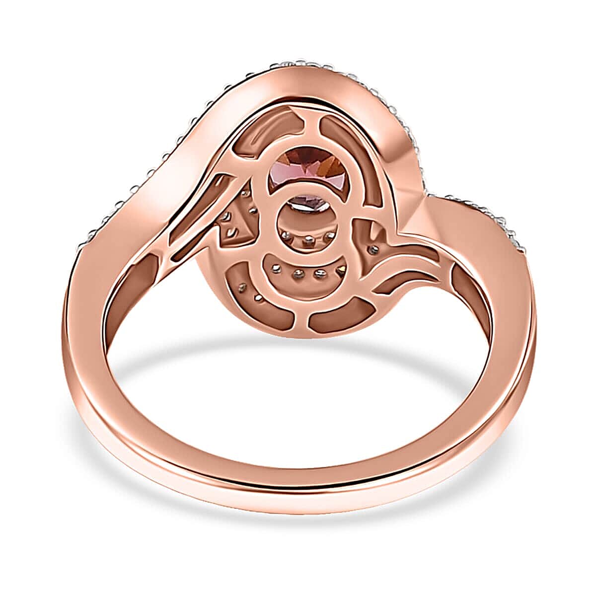 Luxoro 10K Rose Gold AAA Blush Tourmaline and Moissanite Ring (Size 6.0) 1.20 ctw