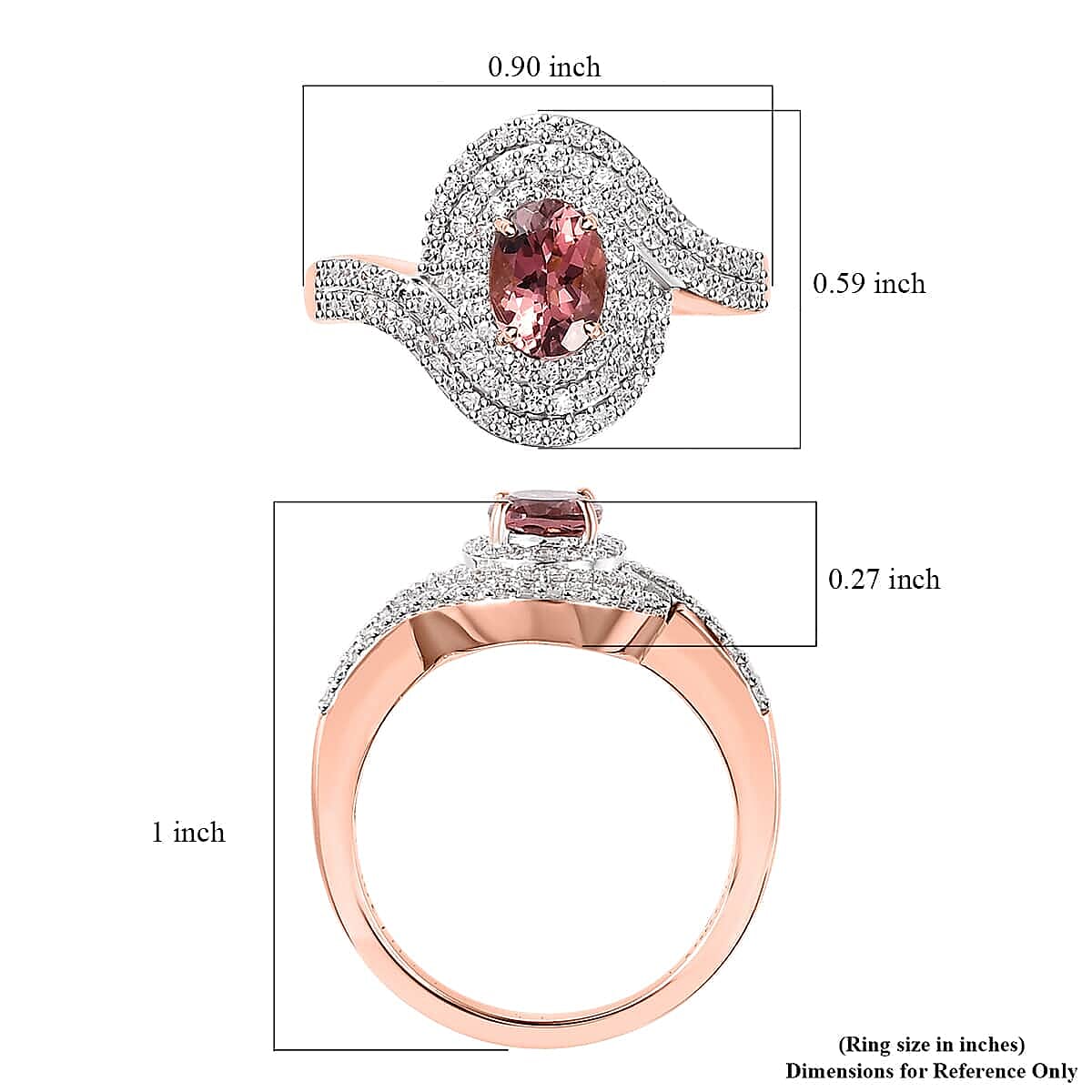 Luxoro 10K Rose Gold AAA Blush Tourmaline and Moissanite Ring (Size 6.0) 1.20 ctw