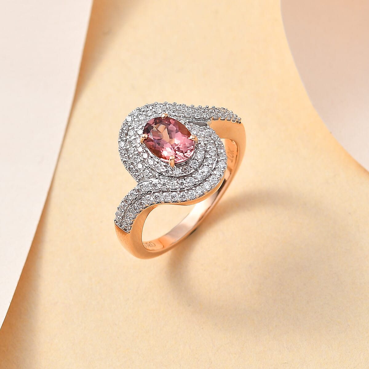 Luxoro 10K Rose Gold AAA Blush Tourmaline and Moissanite Ring (Size 7.0) 1.20 ctw image number 1