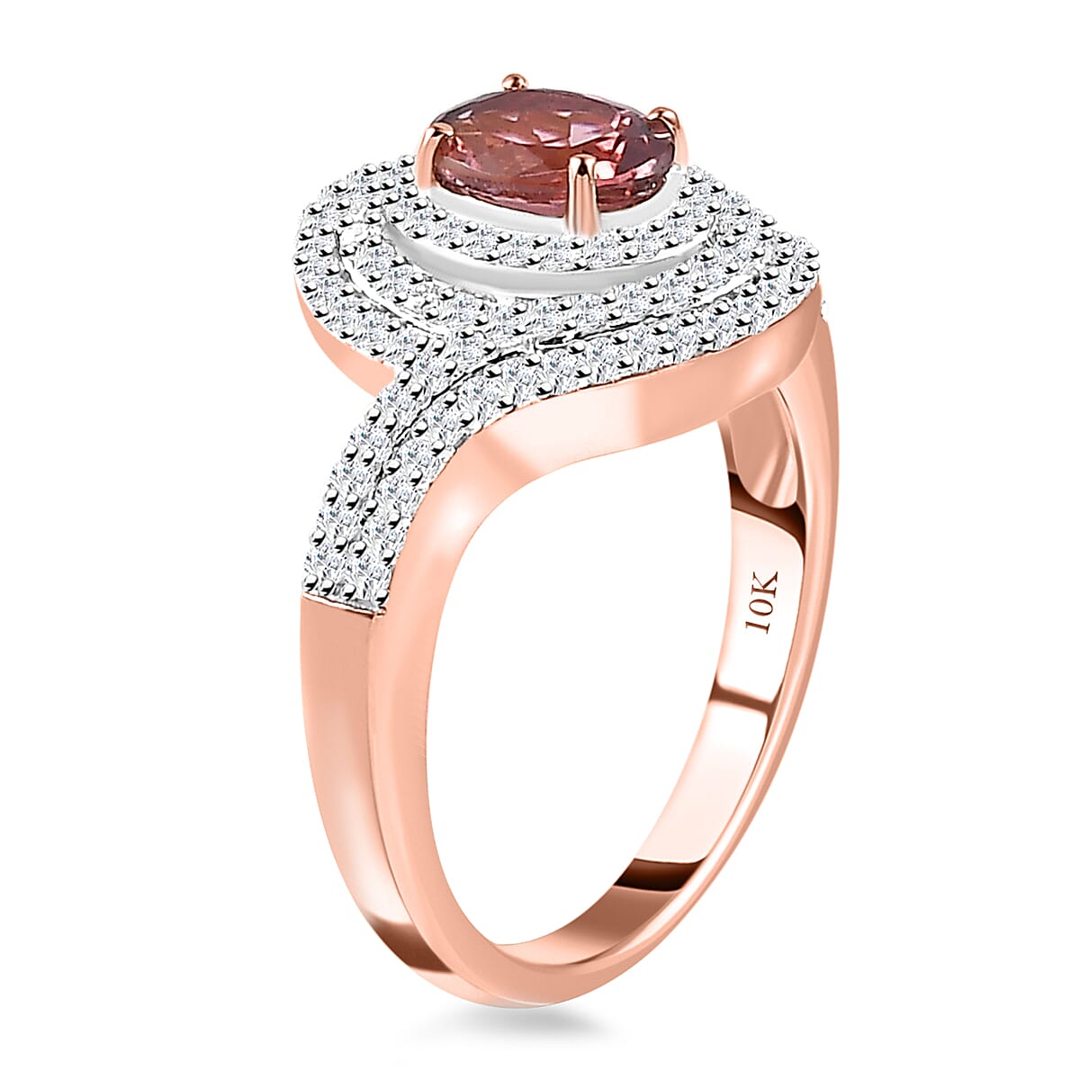Luxoro 10K Rose Gold AAA Blush Tourmaline and Moissanite Ring (Size 7.0) 1.20 ctw image number 3