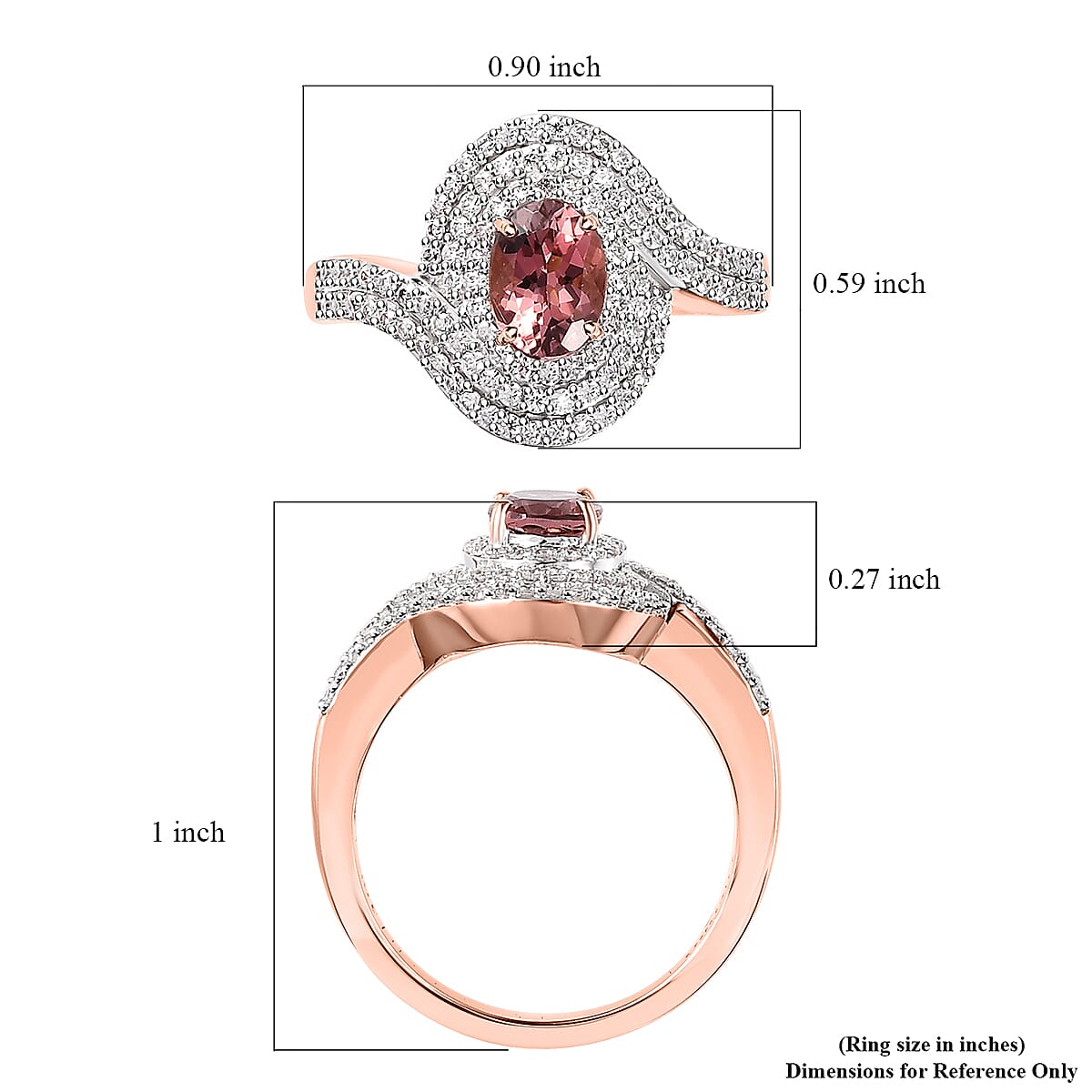 Luxoro 10K Rose Gold AAA Blush Tourmaline and Moissanite Ring (Size 7.0) 1.20 ctw image number 5