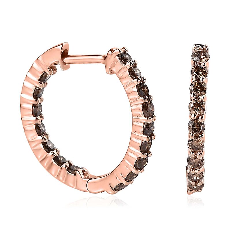 Natural Champagne Diamond Earrings in Vermeil Rose Gold Over Sterling Silver 1.00 ctw