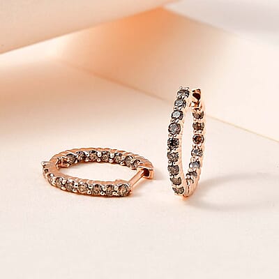 Natural Champagne Diamond Earrings in Vermeil Rose Gold Over Sterling Silver 1.00 ctw