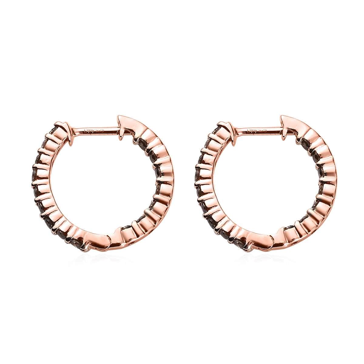 Natural Champagne Diamond Hoop Earrings in Vermeil Rose Gold Over Sterling Silver 1.00 ctw image number 3