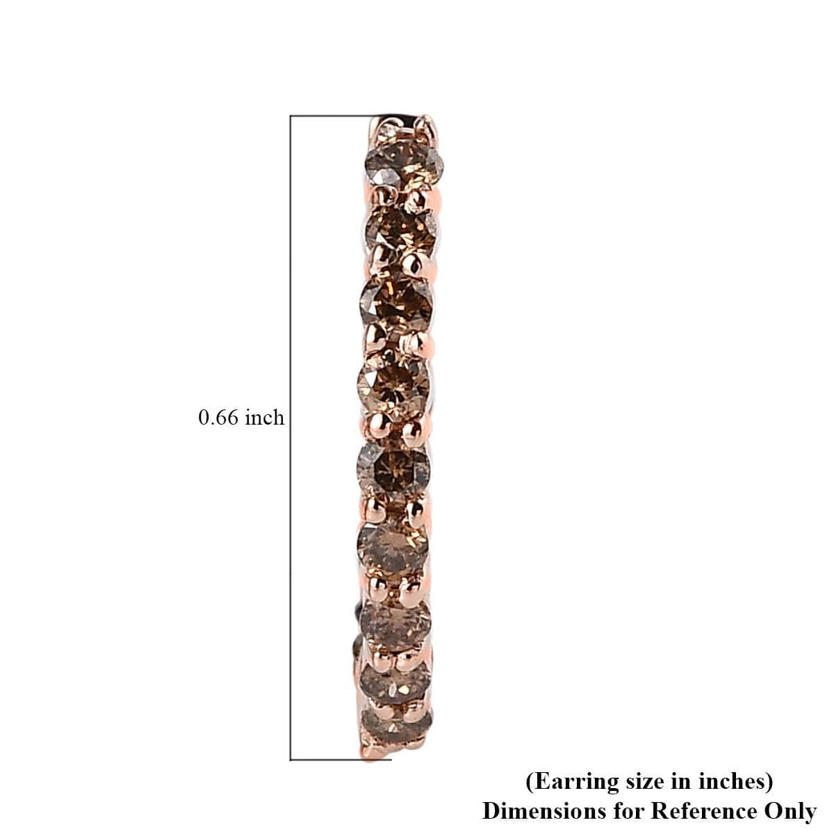 Natural Champagne Diamond Hoop Earrings in Vermeil Rose Gold Over Sterling Silver 1.00 ctw image number 4