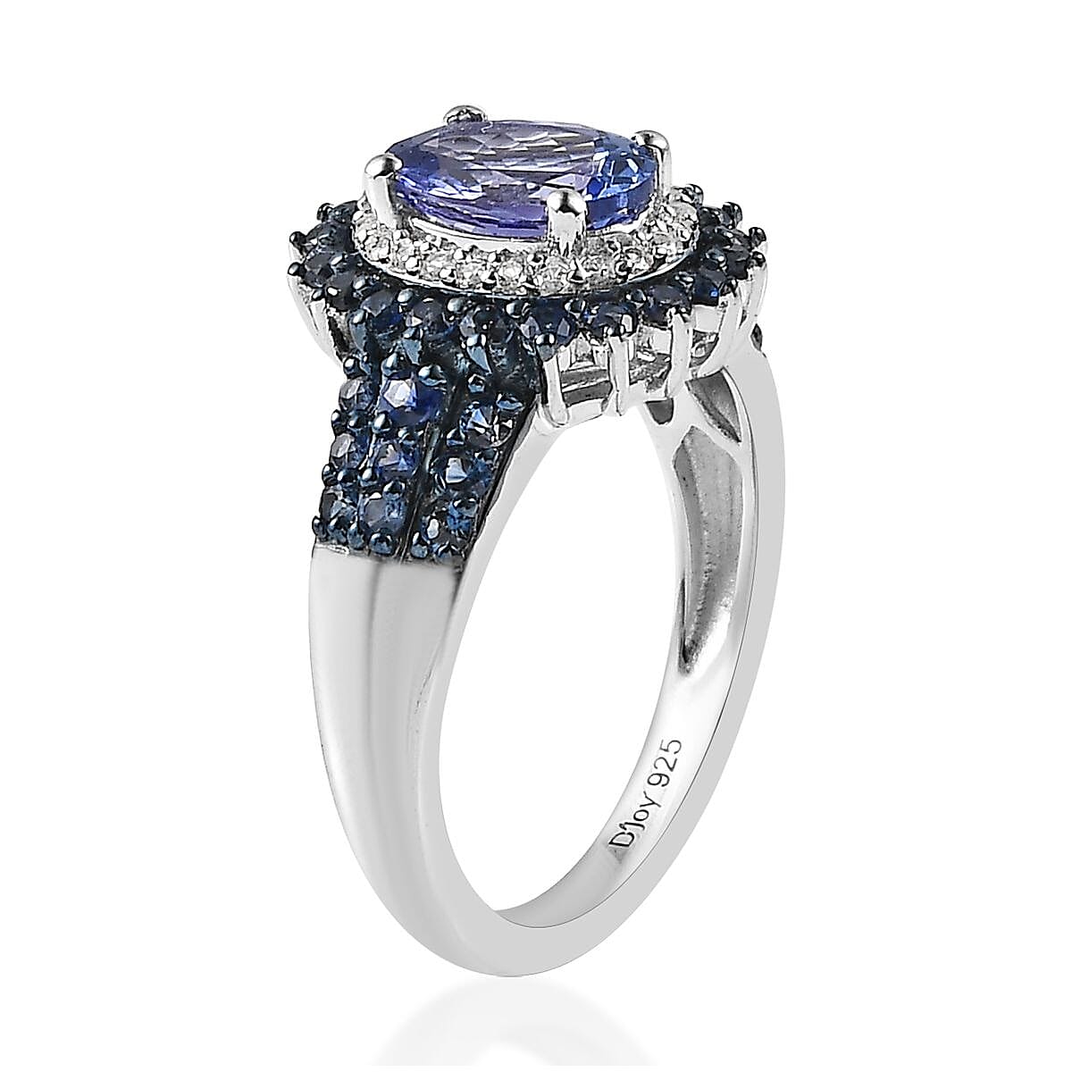 Tanzanite and Multi Gemstone Double Halo Sunburst Ring in Platinum Over Sterling Silver, Tanzanite Jewelry, Blue Birthday Anniversary Wedding Gift For Her 2.20 ctw image number 3