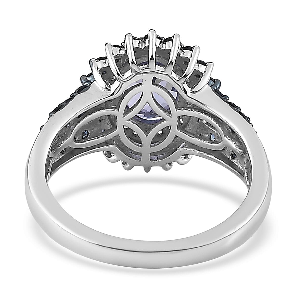 Tanzanite and Multi Gemstone Double Halo Sunburst Ring in Platinum Over Sterling Silver, Tanzanite Jewelry, Blue Birthday Anniversary Wedding Gift For Her 2.20 ctw image number 4