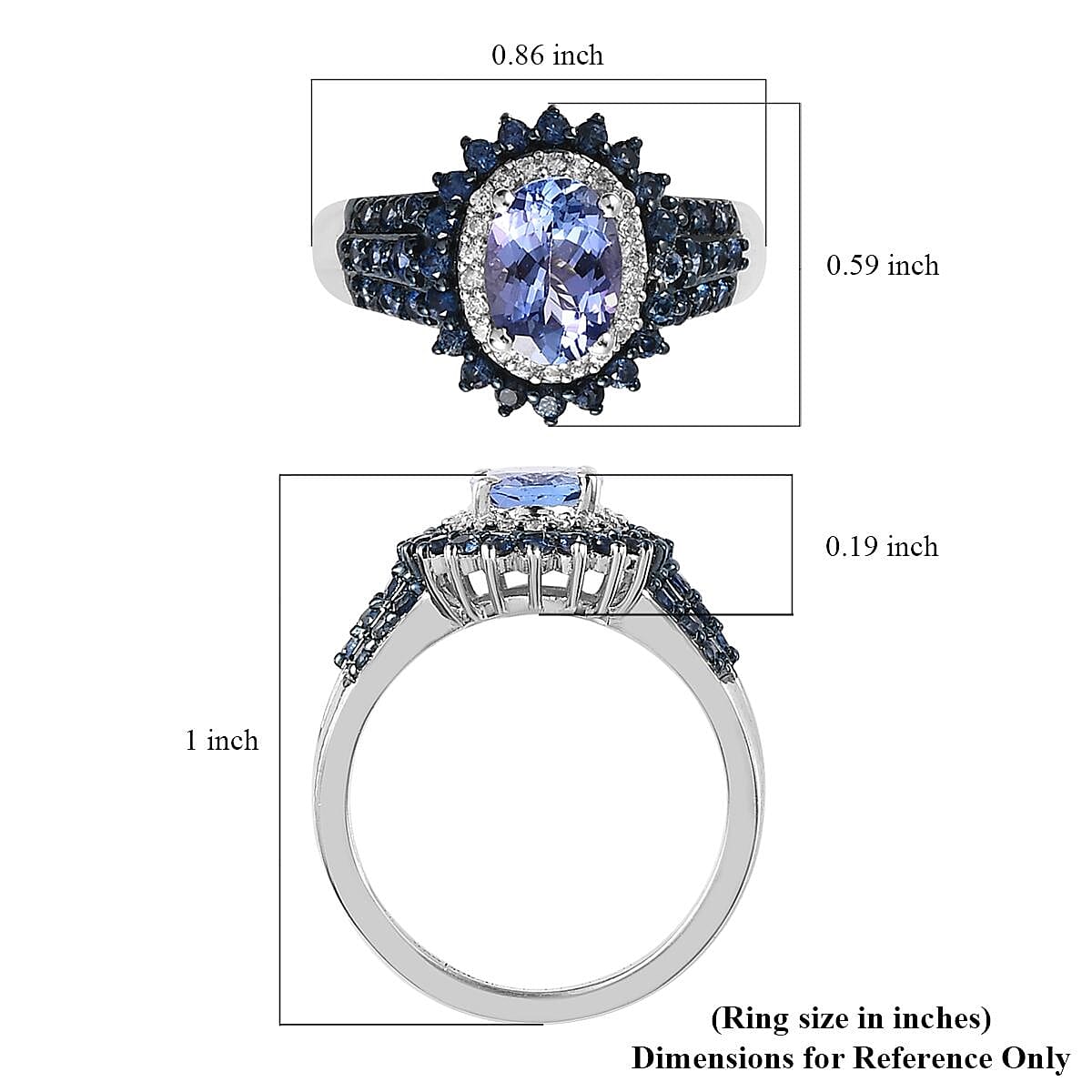 Tanzanite and Multi Gemstone Double Halo Sunburst Ring in Platinum Over Sterling Silver, Tanzanite Jewelry, Blue Birthday Anniversary Wedding Gift For Her 2.20 ctw image number 5