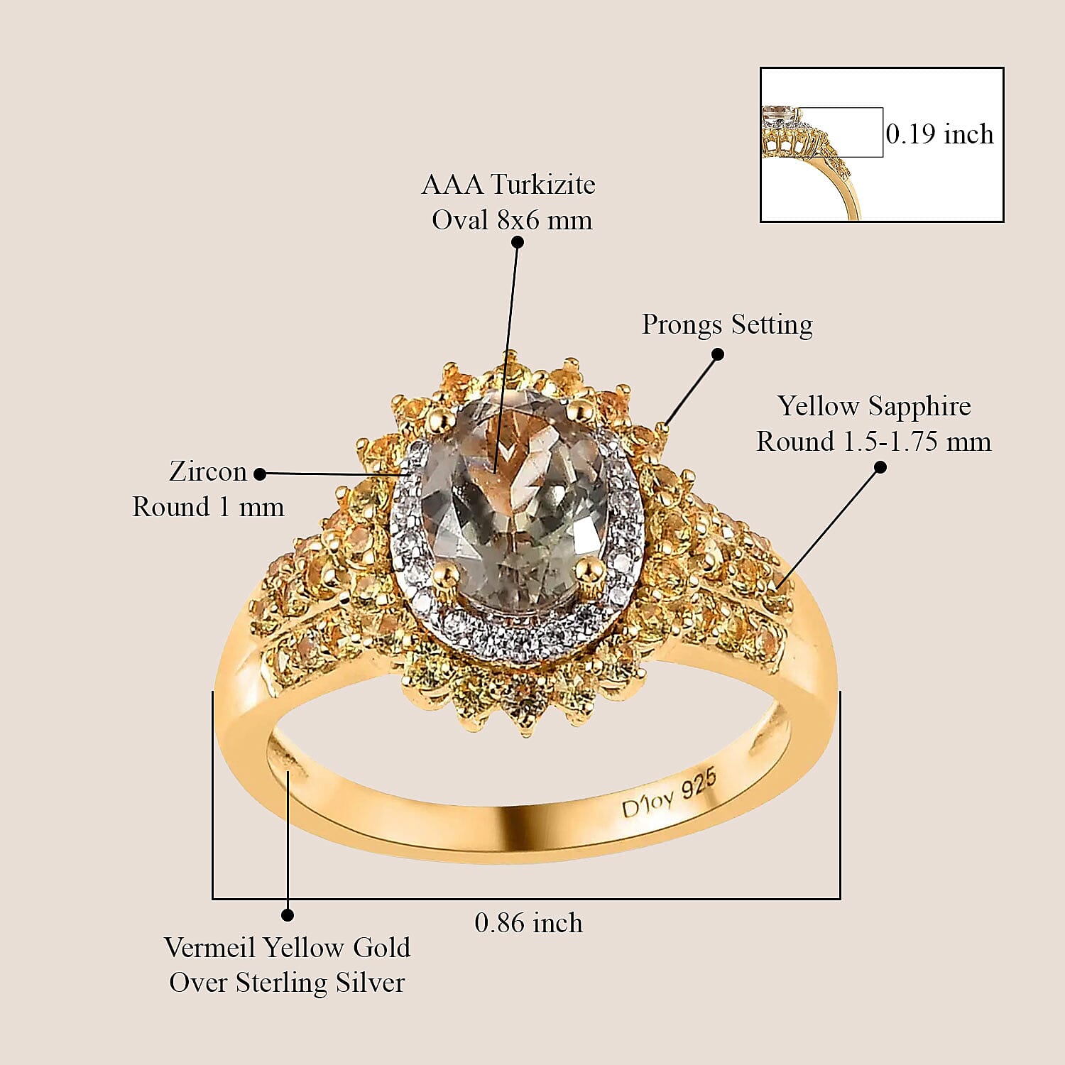 AAA Turkizite and Multi Gemstone Double Halo Sunburst Ring in Vermeil Yellow Gold Over Sterling Silver, Turkizite Jewelry, Birthday Anniversary Wedding Gift For Her 2.15 ctw