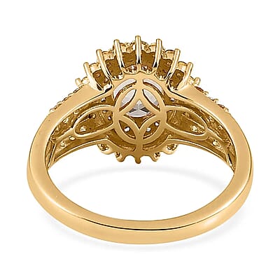 AAA Turkizite and Multi Gemstone Double Halo Sunburst Ring in Vermeil Yellow Gold Over Sterling Silver, Turkizite Jewelry, Birthday Anniversary Wedding Gift For Her 2.15 ctw