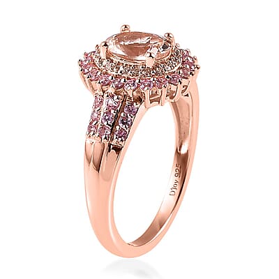 Premium Marropino Morganite, Multi Gemstone Double Halo Ring in Vermeil RG Over Sterling Silver (Size 10.0) 1.90 ctw