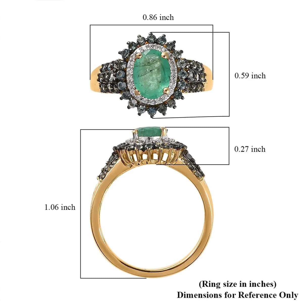 Kagem Zambian Emerald and Multi Gemstone 2.10 ctw Double Halo Sunburst Ring in Vermeil Yellow Gold Over Sterling Silver, Emerald Jewelry, Green Birthday Anniversary Wedding Gift For Her (Size 6.0) image number 6