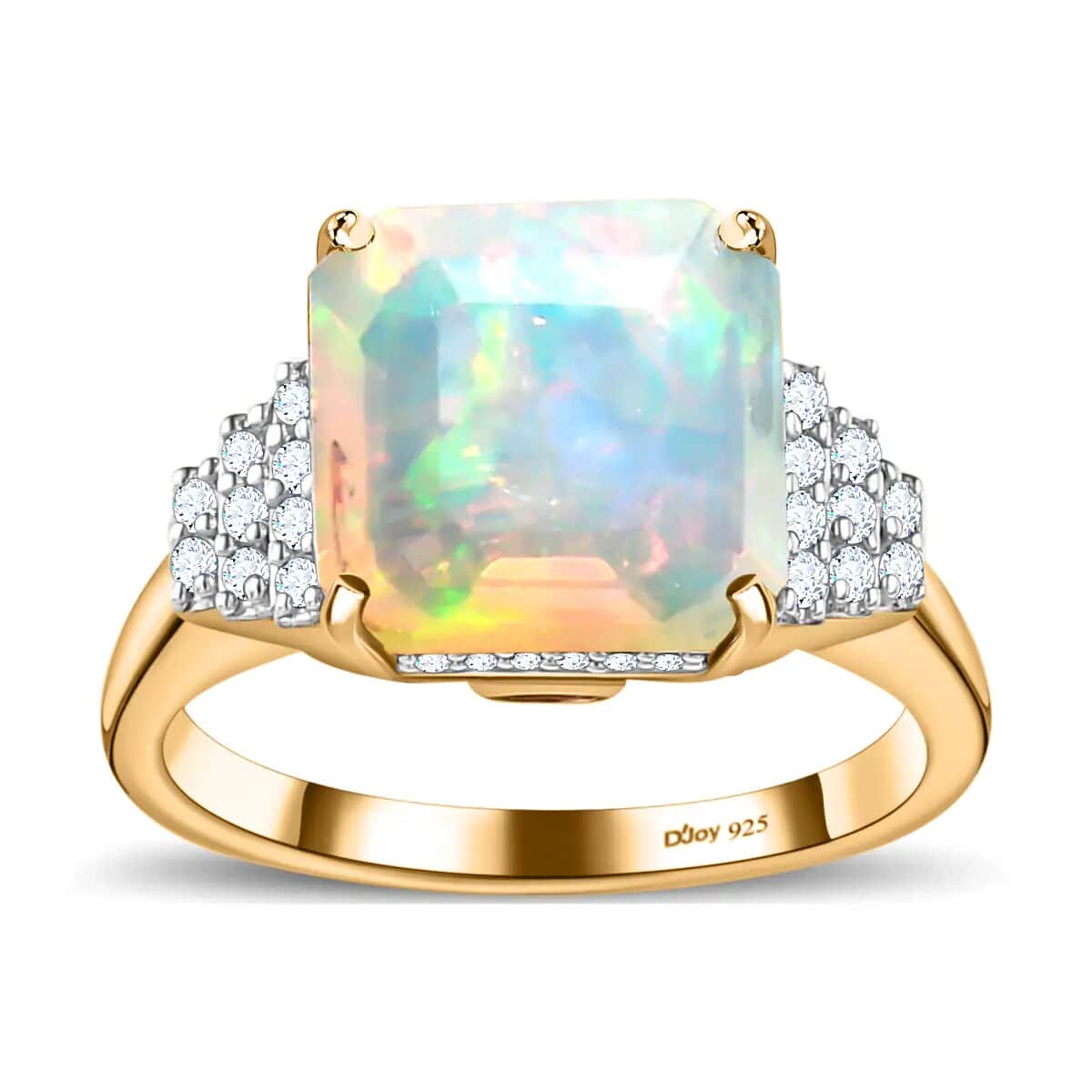 Premium Ethiopian Welo Opal Ring, Multi Gemstone Accent Ring, Opal Deco Ring, Vermeil Yellow Gold Over Sterling Silver Ring 3.20 ctw (Size 10) image number 0