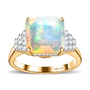 Premium Ethiopian Welo Opal Ring, Multi Gemstone Accent Ring, Opal Deco Ring, Vermeil Yellow Gold Over Sterling Silver Ring 3.20 ctw (Size 10)