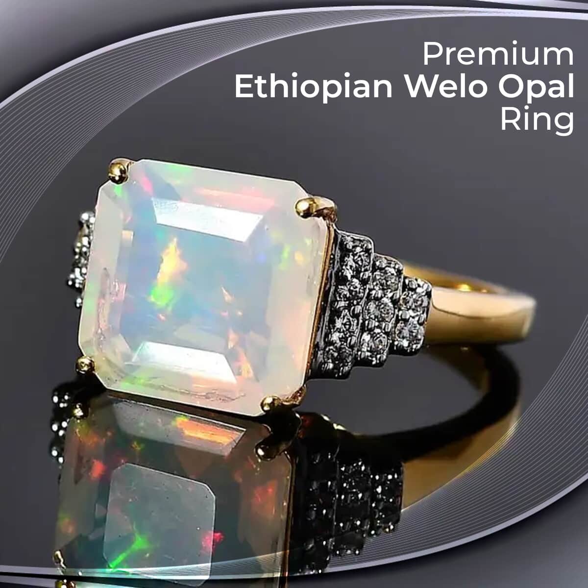 Premium Ethiopian Welo Opal Ring, Multi Gemstone Accent Ring, Opal Deco Ring, Vermeil Yellow Gold Over Sterling Silver Ring 3.20 ctw (Size 10) image number 1