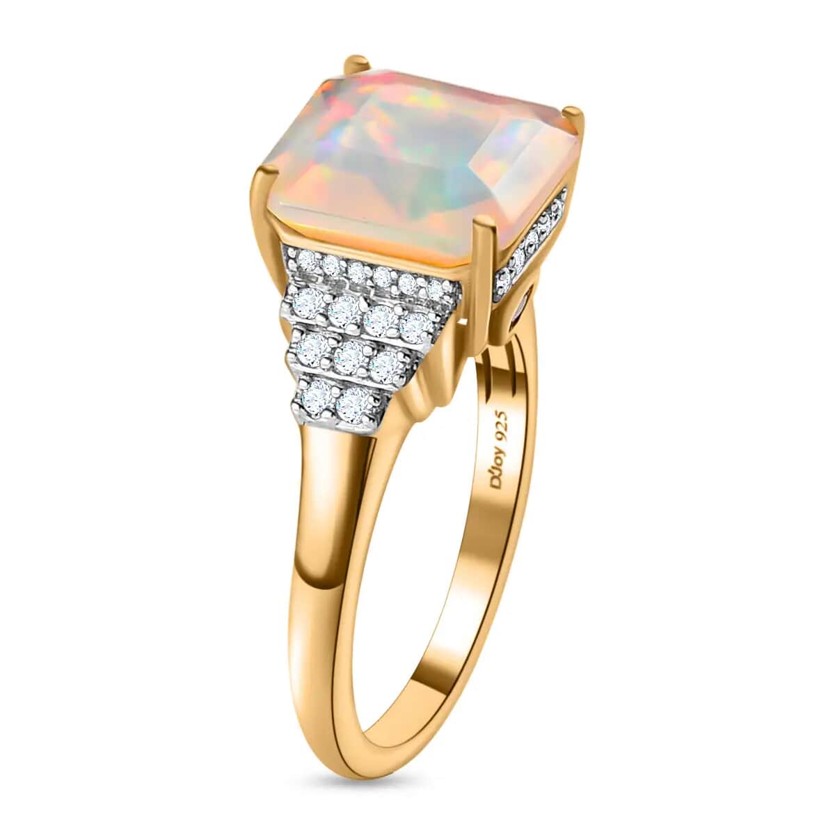 Premium Ethiopian Welo Opal Ring, Multi Gemstone Accent Ring, Opal Deco Ring, Vermeil Yellow Gold Over Sterling Silver Ring 3.20 ctw (Size 10) image number 3