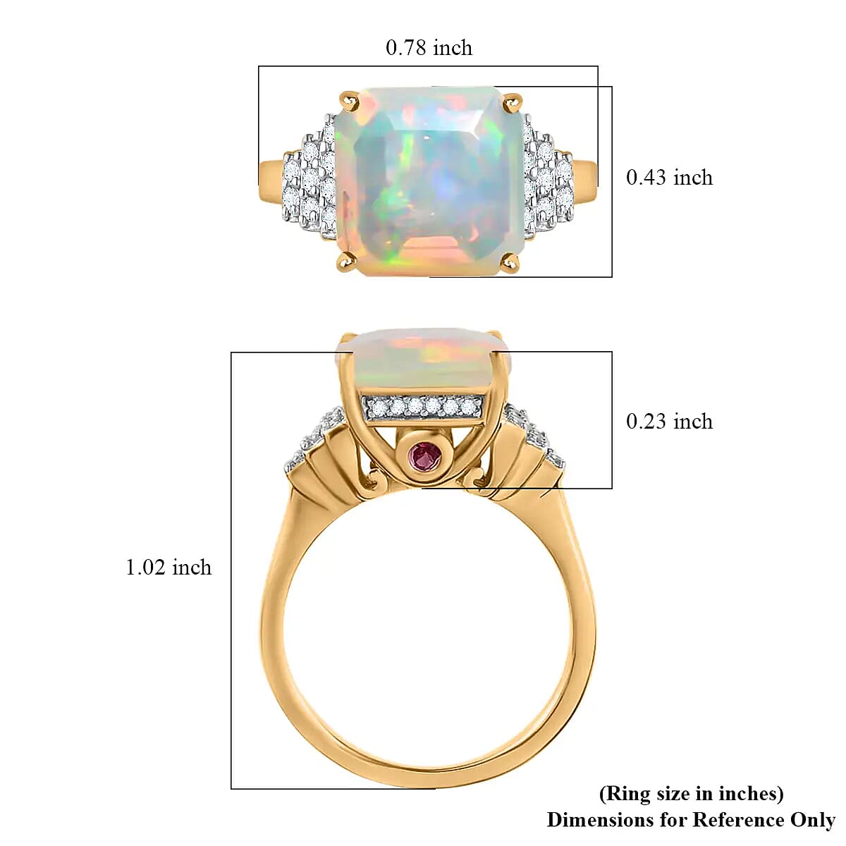 Premium Ethiopian Welo Opal and Multi Gemstone 3.20 ctw Accent Ring, Opal Deco Ring, Vermeil Yellow Gold Over Sterling Silver Ring (Size 10)