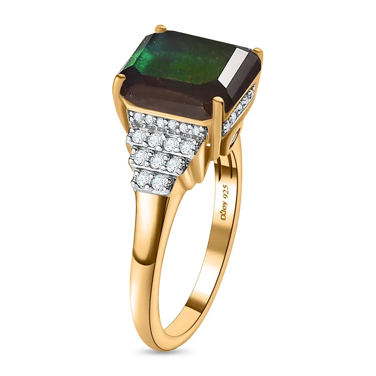 Premium Canadian Ammolite and Multi Gemstone 0.40 ctw Accent Ring, Ammolite Deco Ring, Vermeil Yellow Gold Over Sterling Silver Ring (Size 8) image number 3