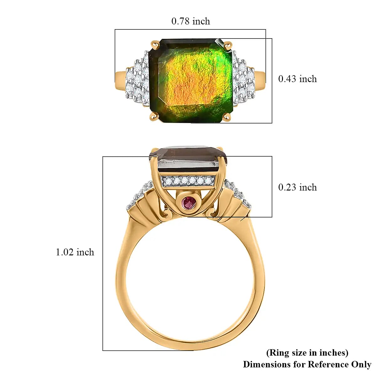 Premium Canadian Ammolite and Multi Gemstone 0.40 ctw Accent Ring, Ammolite Deco Ring, Vermeil Yellow Gold Over Sterling Silver Ring (Size 8) image number 6