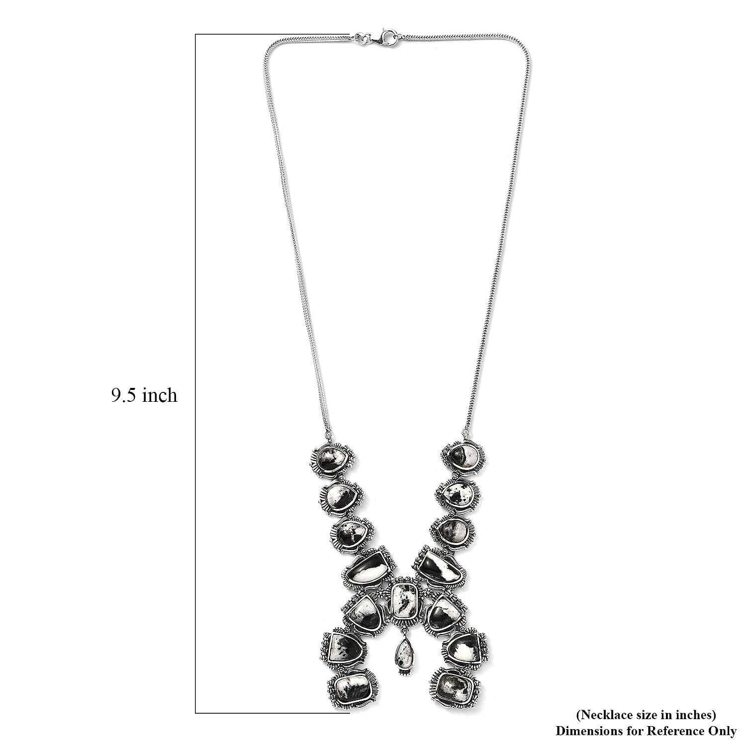 Artisan Crafted White Buffalo Squash Blossom Necklace 18 Inches in Black Oxidized Sterling Silver 38.25  ctw