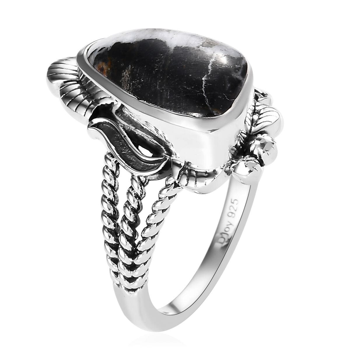 Artisan Crafted White Buffalo Solitaire Ring in Sterling Silver 5.50 ctw image number 3