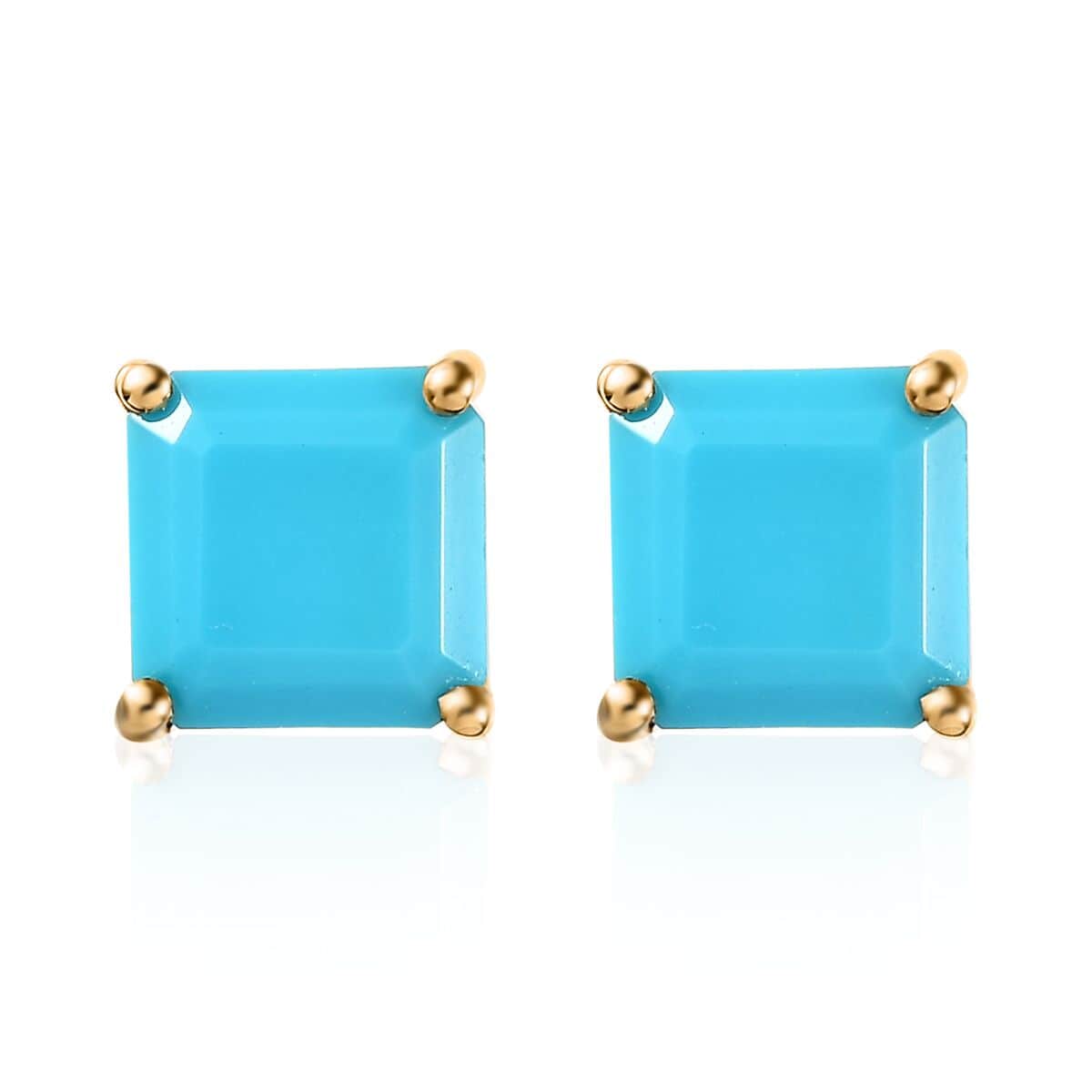 Premium Sleeping Beauty Turquoise Solitaire Stud Earrings in Vermeil Yellow Gold Over Sterling Silver 3.90 ctw image number 0