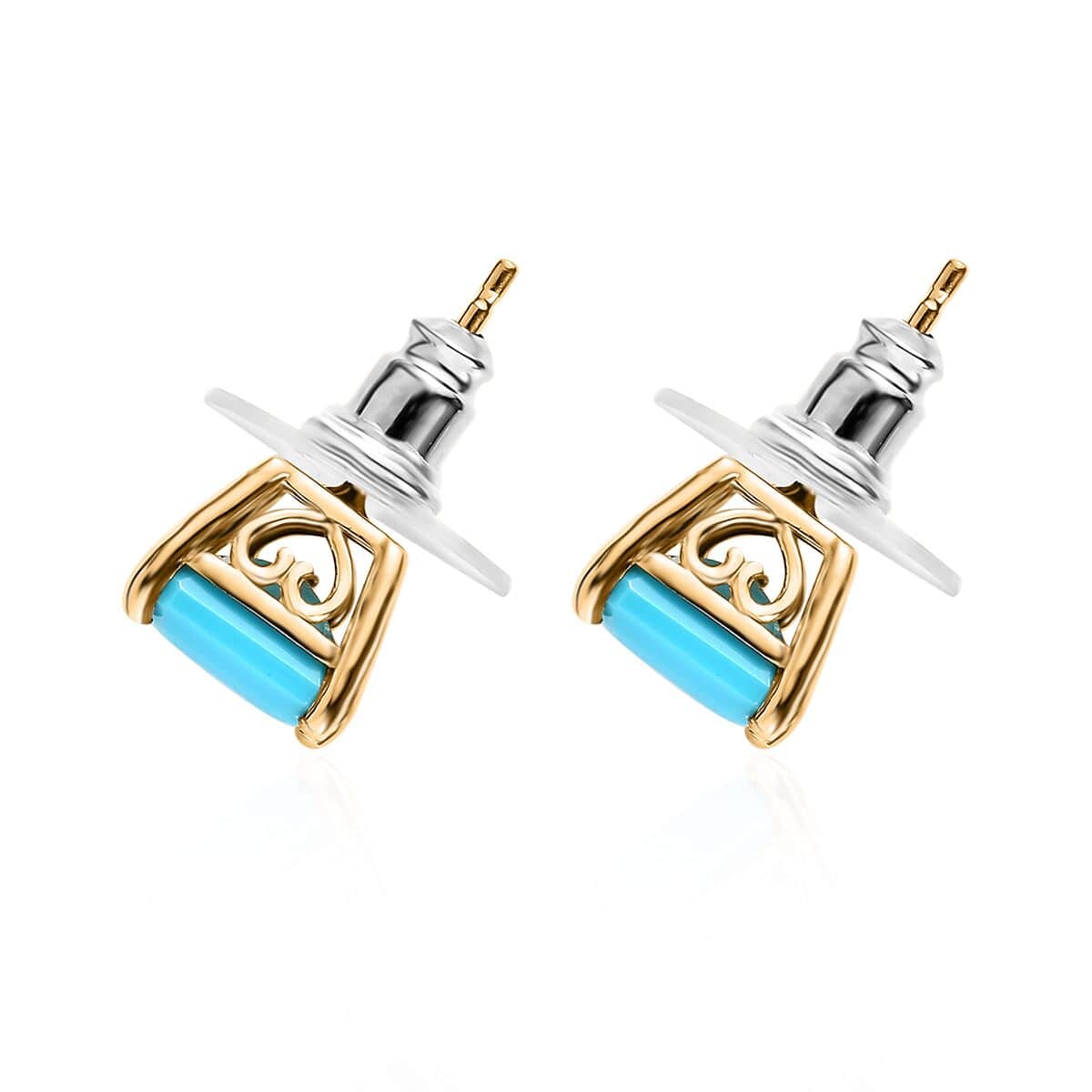 Premium Sleeping Beauty Turquoise Solitaire Stud Earrings in Vermeil Yellow Gold Over Sterling Silver 3.90 ctw image number 3