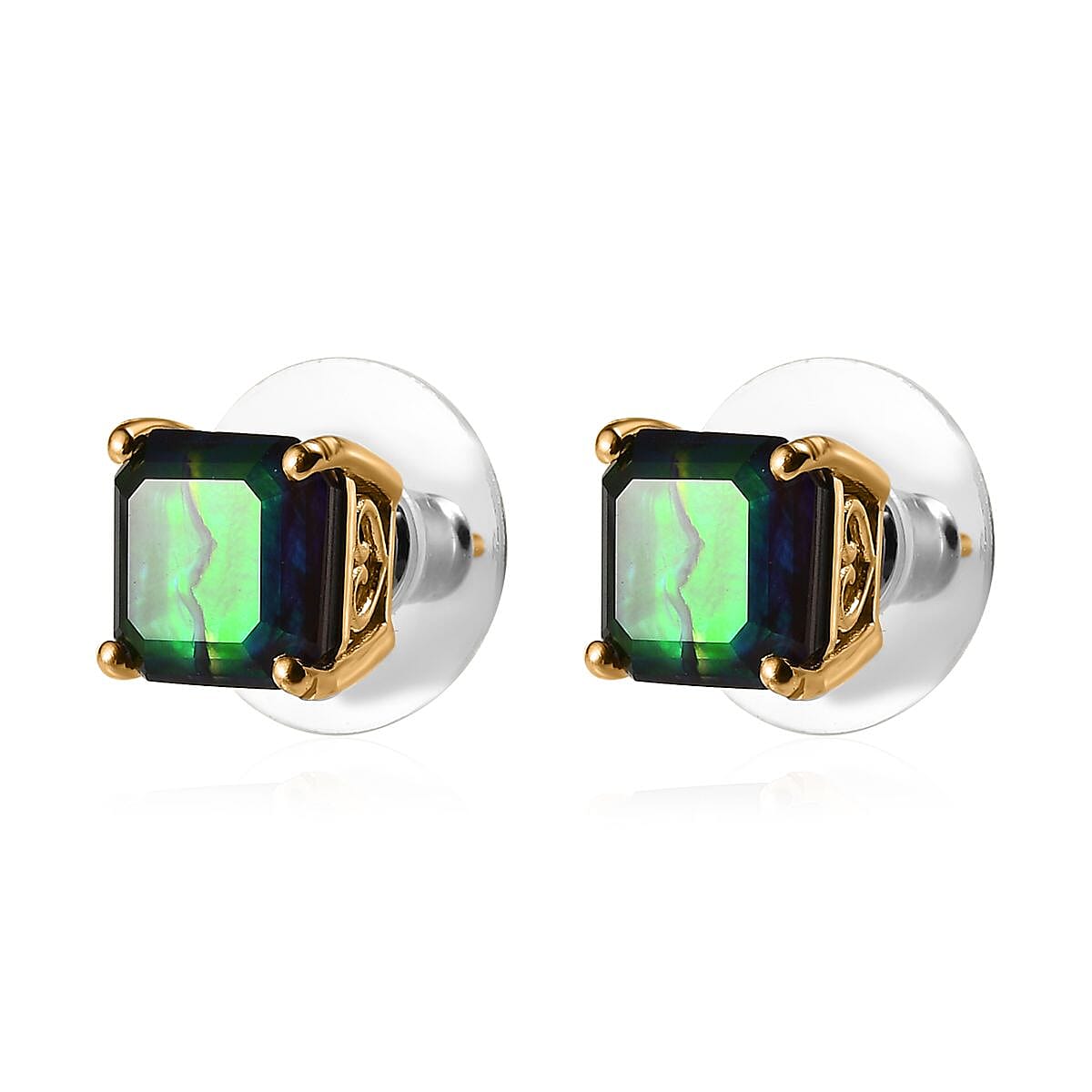 Premium Canadian Ammolite Solitaire Stud Earrings in Vermeil Yellow Gold Over Sterling Silver 4.50 ctw image number 3